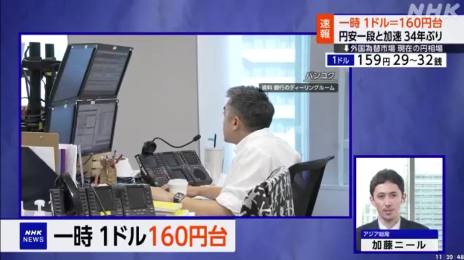 日元兑美元汇率34年来首次跌破160日元大关